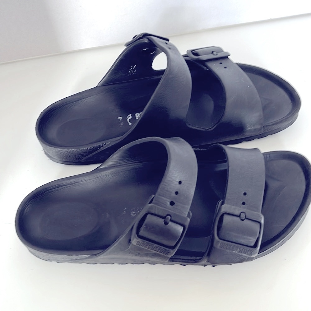 Birkenstock Black Double Strap Water Sandals Size 7-Slip-On Slides - Picture 2 of 9
